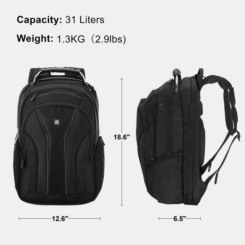 LEVEL8 Laptop Backpack, Work Backpack for Men Women, Travel Computer Bag for Business Fits 15.6" Laptop and Notebook - Black - Image 2